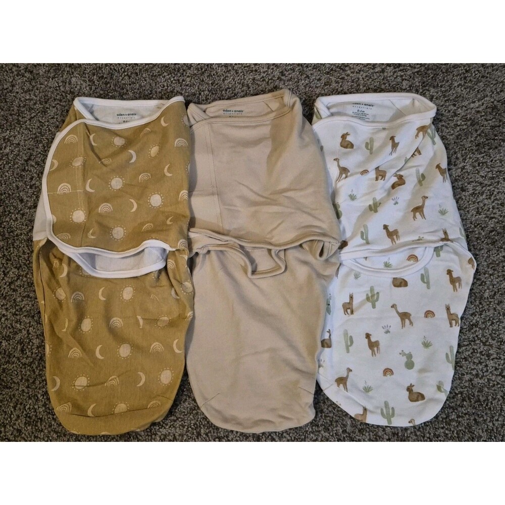 Aiden + Anais Essentials 0-3 Months 7-14 Pounds Cotton Swaddlers Lot Of 3